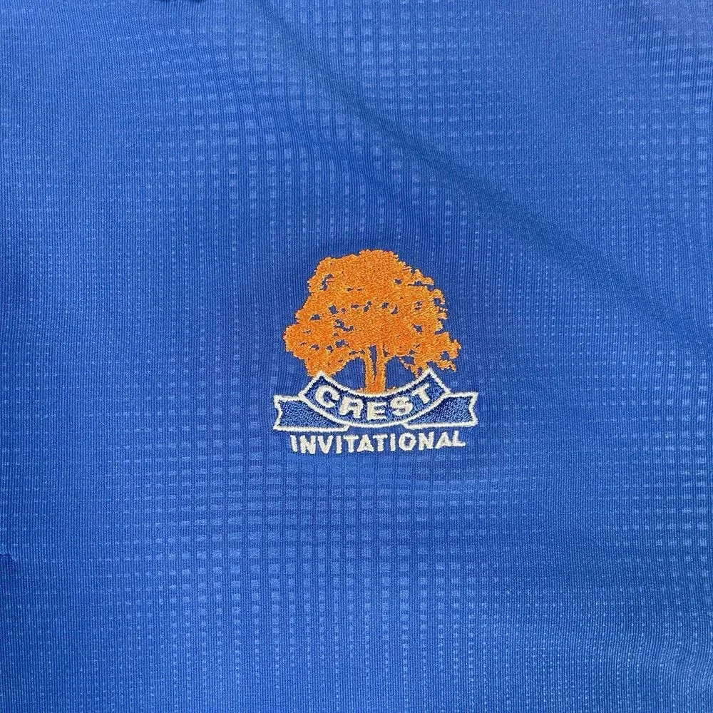 NIKE Dri Fit Tour Performance Golf Polo Blue Men's Size Large Crest Invitational